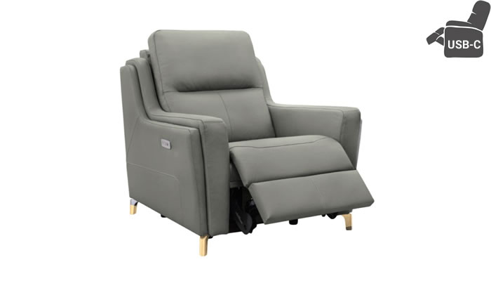 Parker Knoll Portland Recliner USB Como Slate Leather Vintage Oak Leg